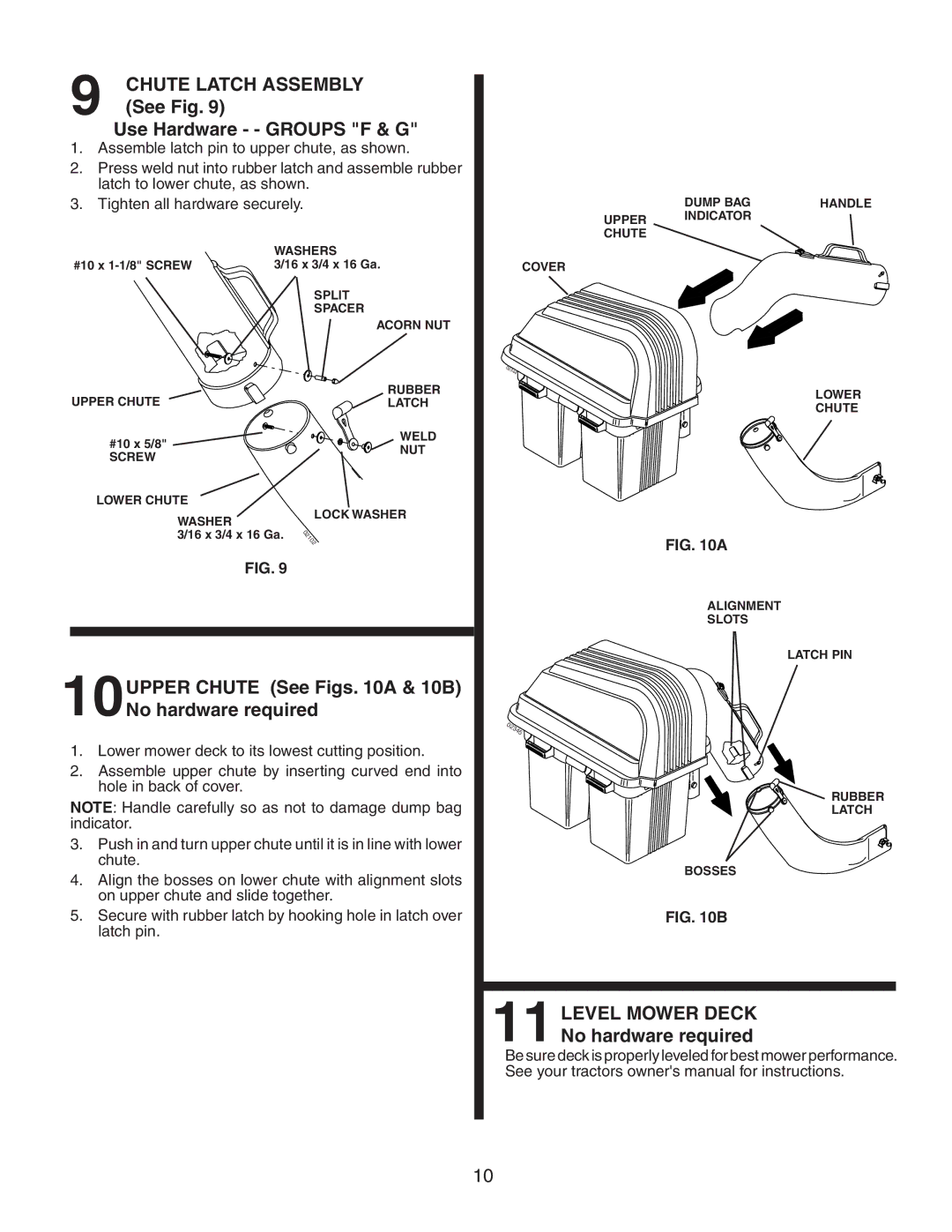 Poulan 954 14 00-50, C38D, 140603 Use Hardware - Groups F & G, 10UPPER Chute See Figs a & 10B No hardware required 