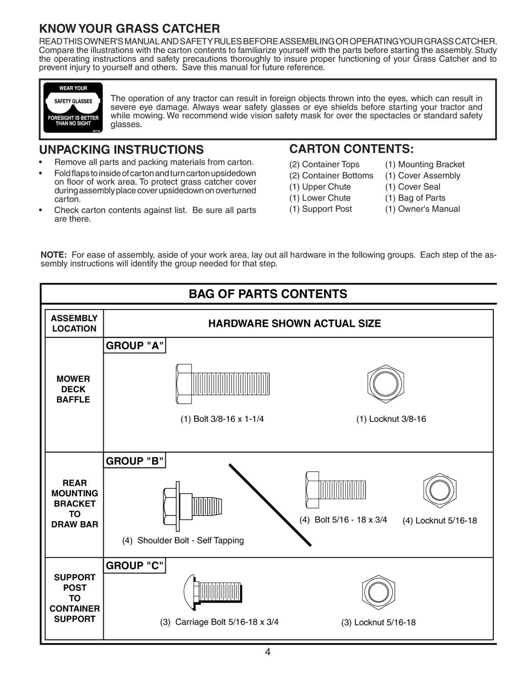 Poulan 954 14 00-50, C38D, 140603 owner manual Know Your Grass Catcher 