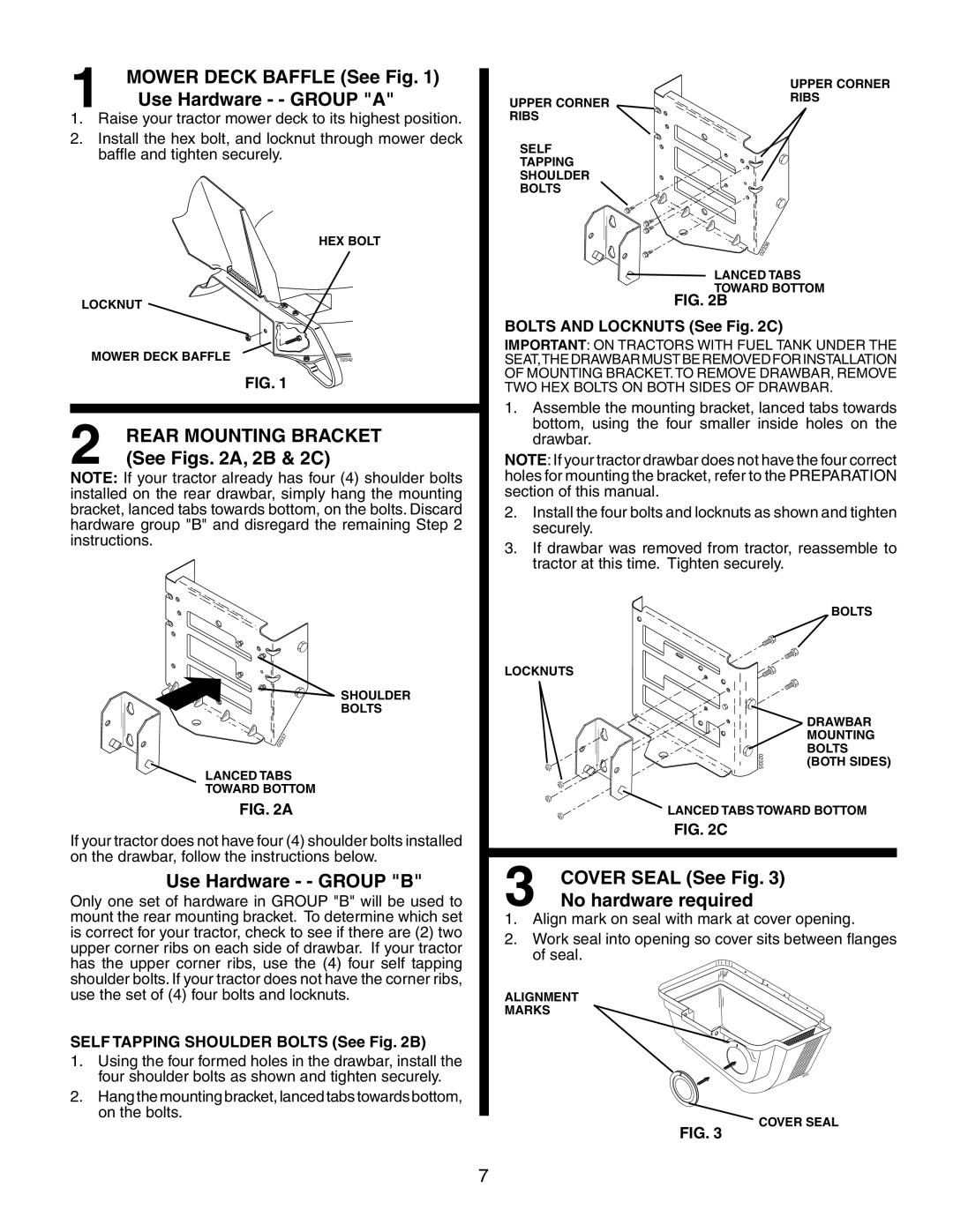 Poulan 954 14 00-50, C38D, 140603 Use Hardware - Group a, See Figs A, 2B & 2C, Use Hardware - Group B, Cover Seal See Fig 