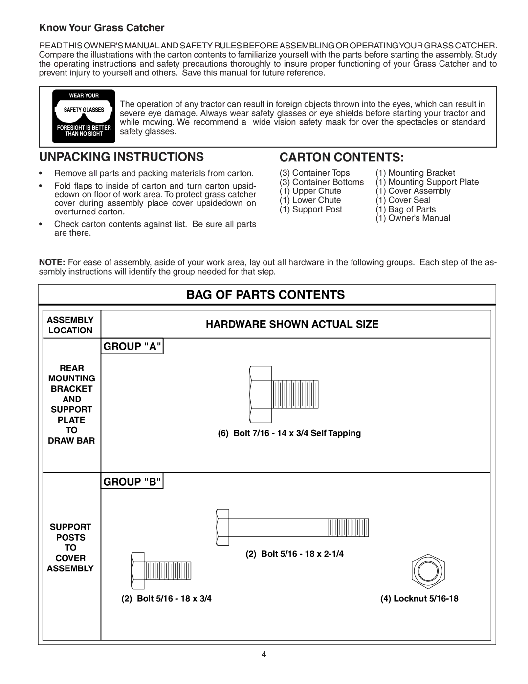 Poulan 964 04 06-07, CG46A, 151673 owner manual Unpacking Instructions 