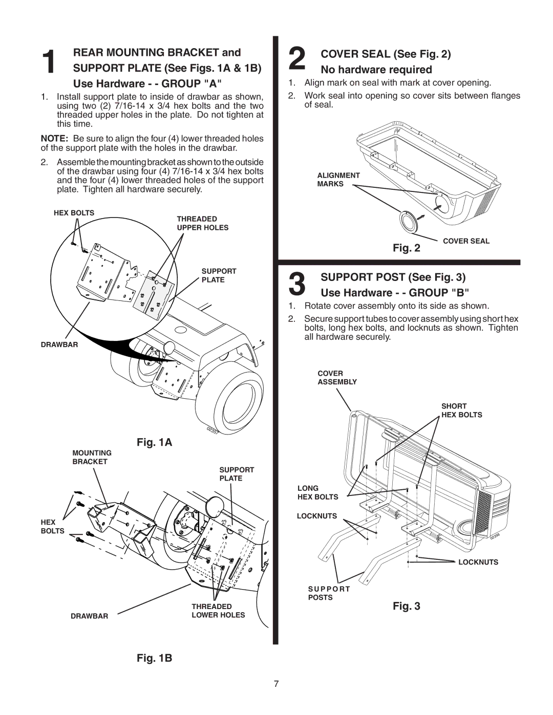 Poulan 964 04 06-07, CG46A, 151673 Rear Mounting Bracket, Use Hardware - Group a, Cover Seal See Fig, No hardware required 