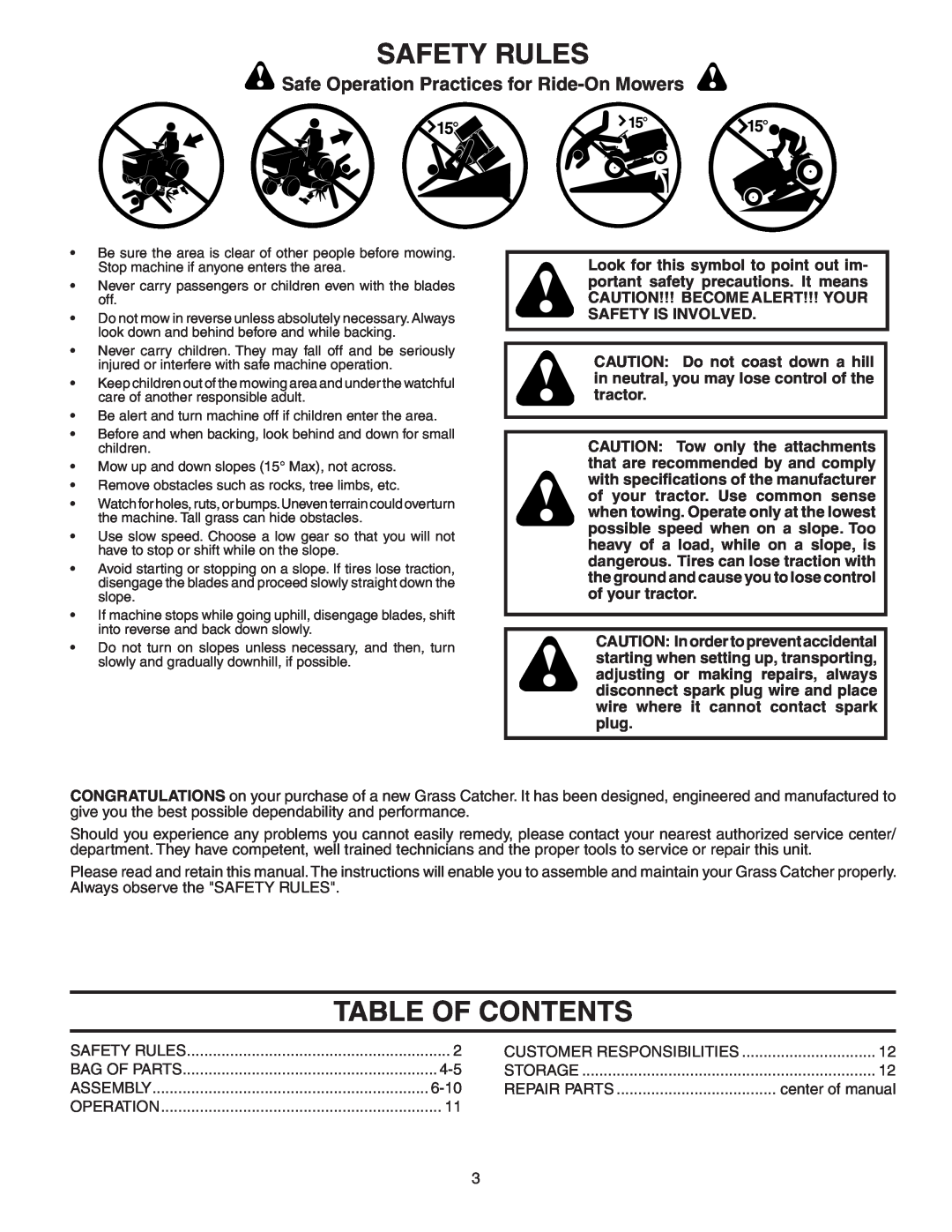 Poulan CG46A, 964 04 06-07, 151673 owner manual Table Of Contents, Safety Rules 