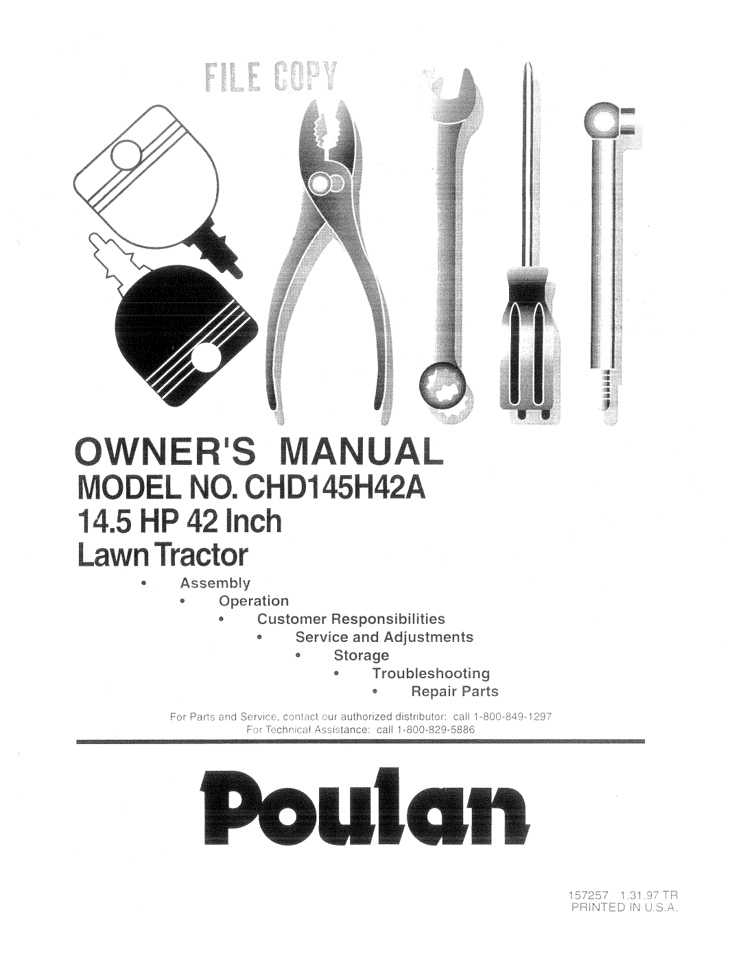 Poulan 157257, CHD145H42A manual 