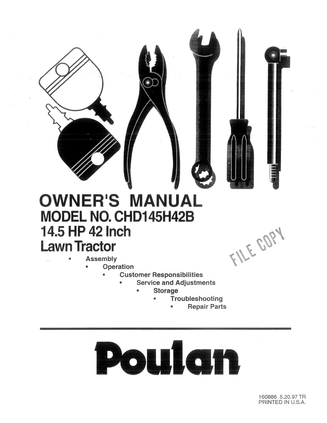 Poulan 160886, CHD145H42B manual 