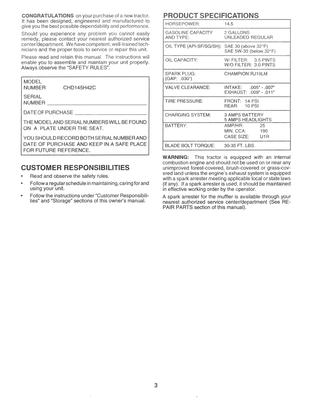 Poulan 163598, CHD145H42C manual 