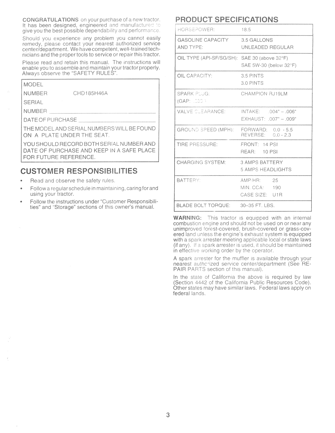 Poulan 159515, CHD185H46A manual 