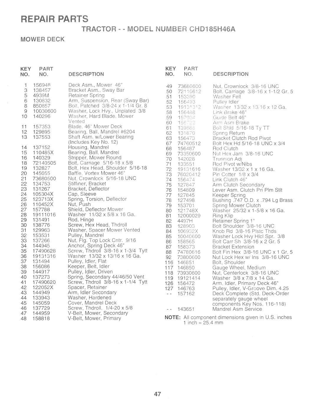 Poulan 159515, CHD185H46A manual 