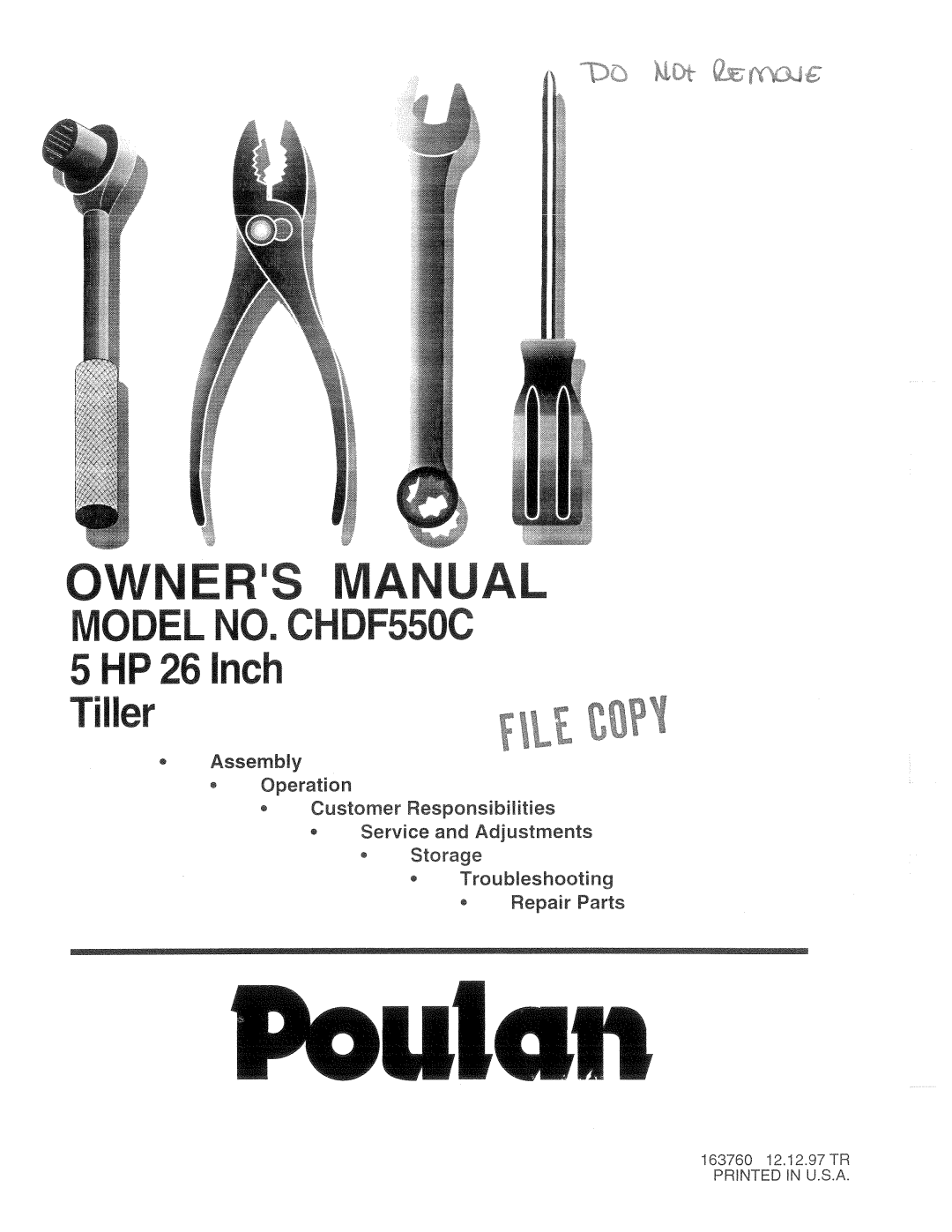 Poulan 163760, CHDF550C manual 