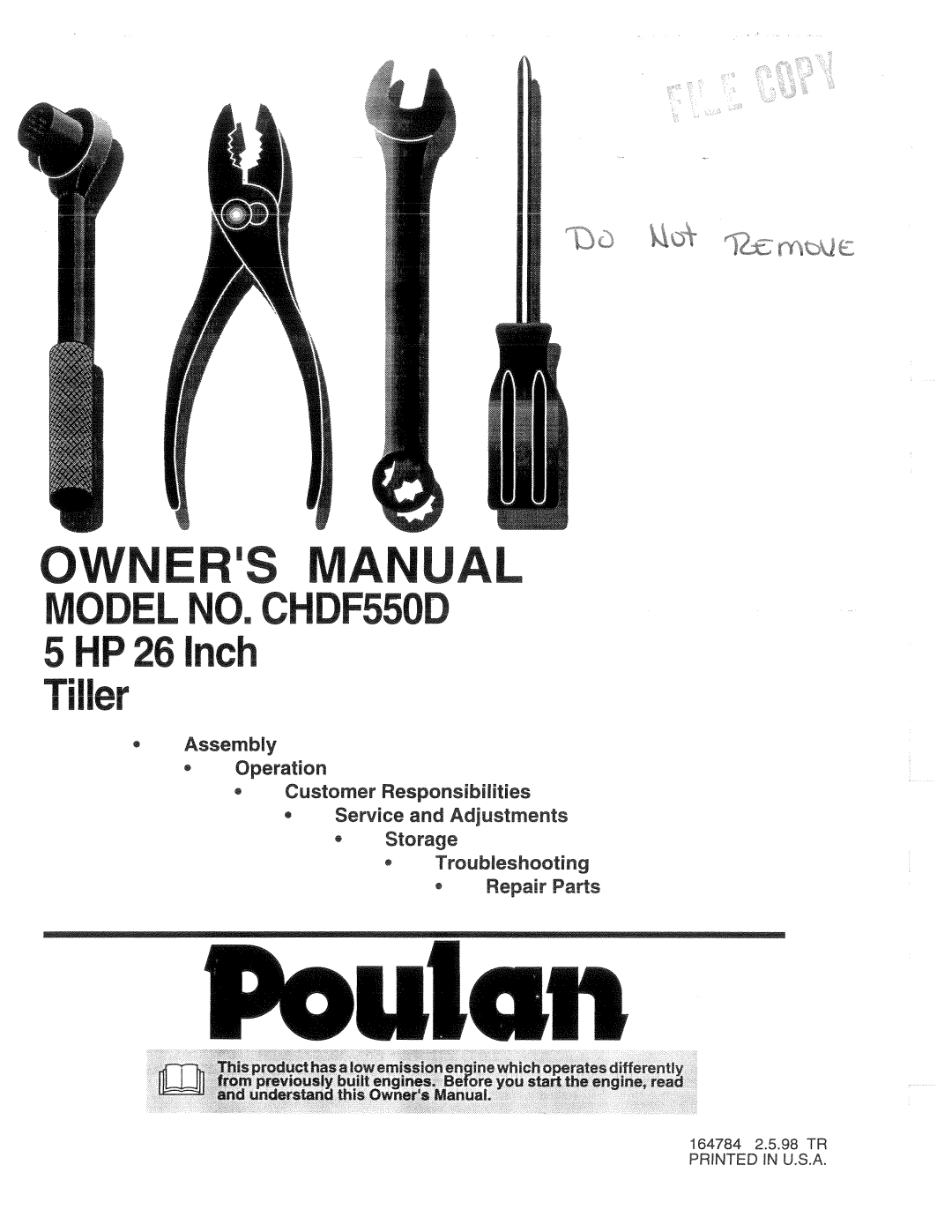 Poulan 164784, CHDF550D manual 