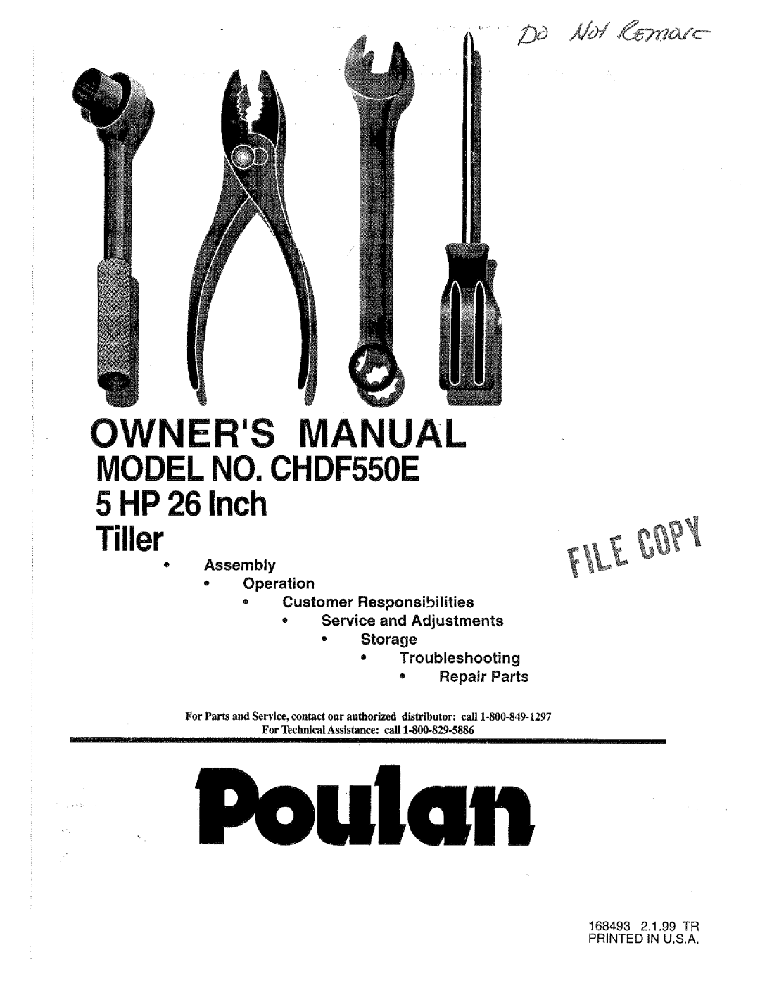 Poulan 168493, CHDF550E manual 