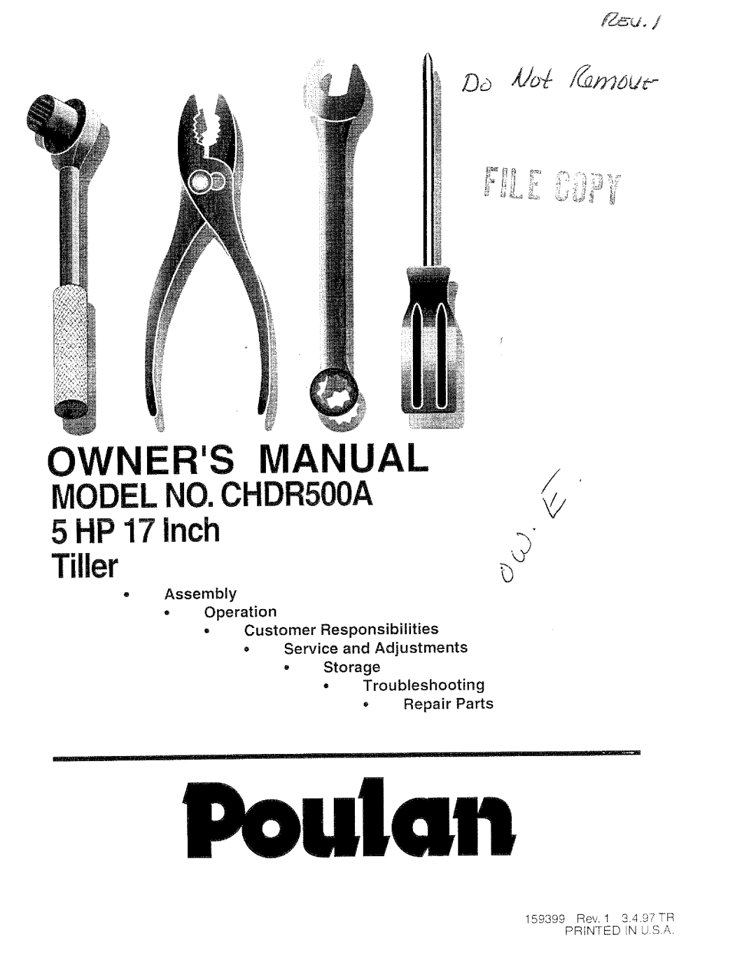 Poulan 159399, CHDR500A manual 