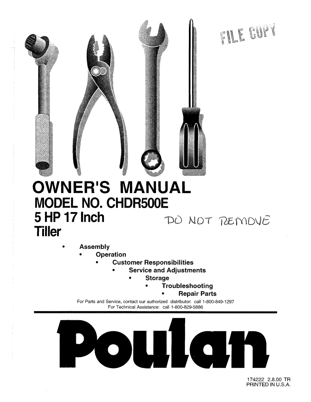 Poulan 174222, CHDR500E manual 