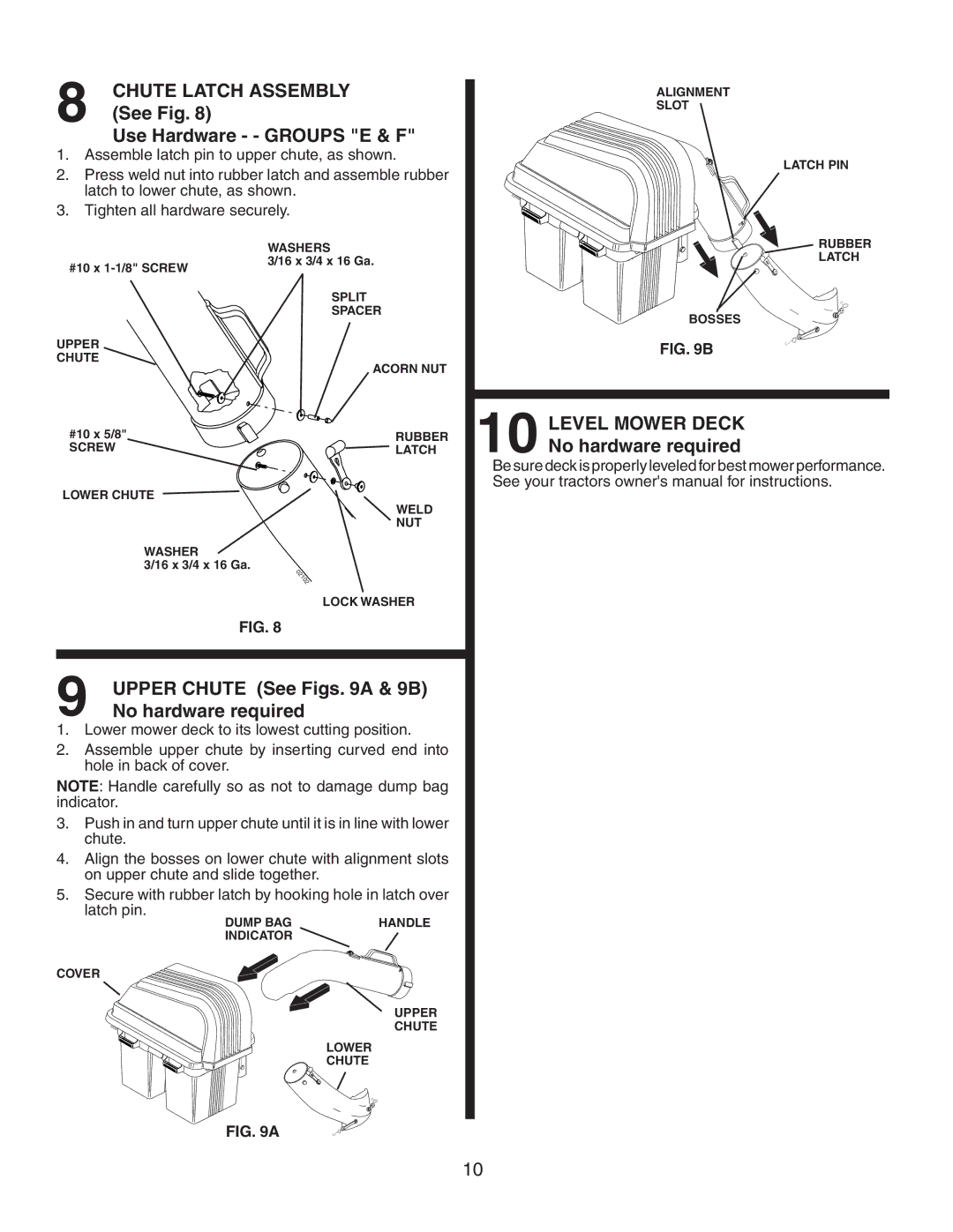 Poulan 532175732, CL36A, 954 12 00-93 owner manual Use Hardware - Groups E & F, Upper Chute See Figs a & 9B 