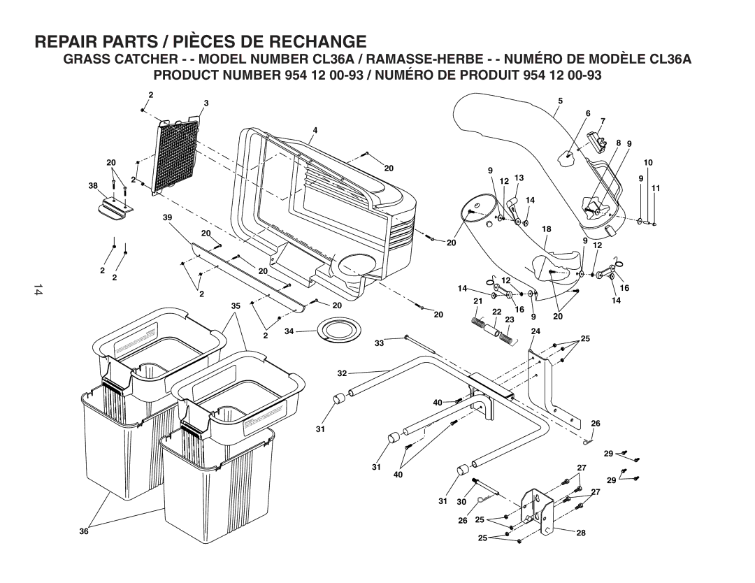 Poulan 954 12 00-93, CL36A, 532175732 owner manual Repair Parts / Pièces DE Rechange 