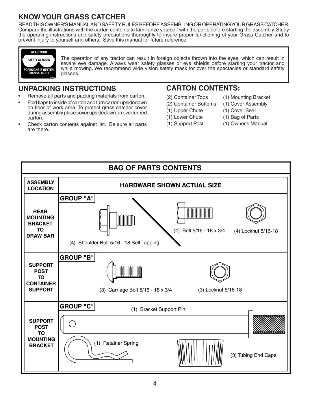 Poulan 532175732, CL36A, 954 12 00-93 owner manual Know Your Grass Catcher 