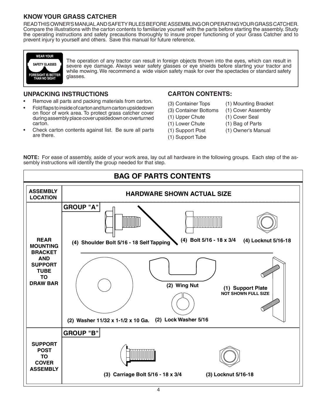 Poulan 954 04 06-06, CL46B, 156239 owner manual BAG of Parts Contents 