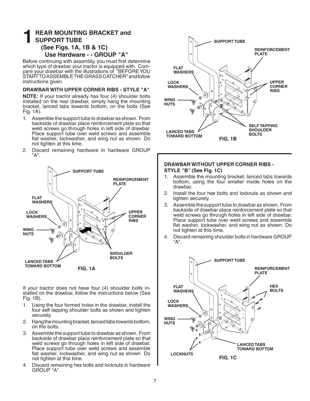 Poulan 954 04 06-06, CL46B, 156239 Rear Mounting Bracket, Support Tube, See Figs A, 1B & 1C Use Hardware - Group a 