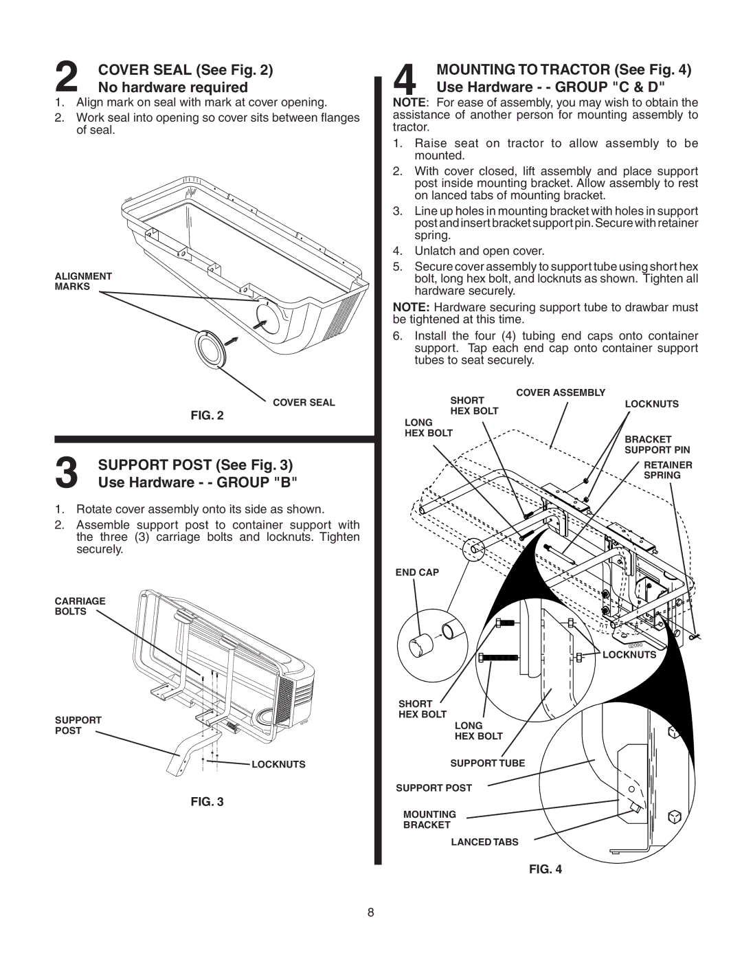 Poulan 156239, CL46B No hardware required, Support Post See Fig, Use Hardware - Group B, Use Hardware - Group C & D 