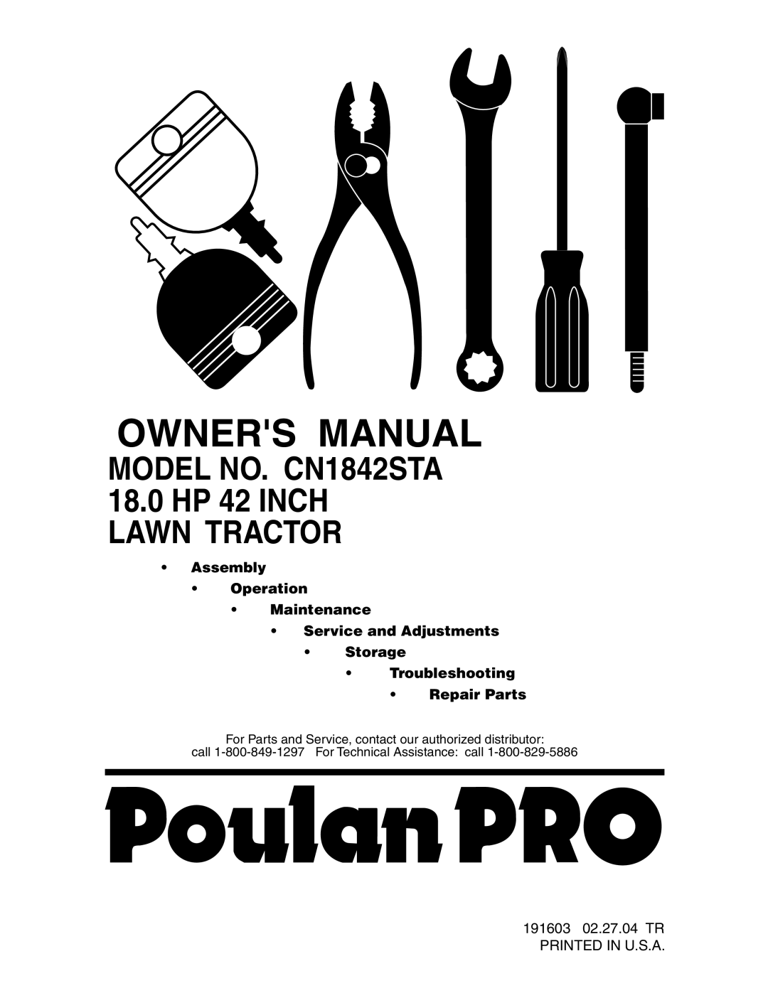 Poulan manual Model NO. CN1842STA 