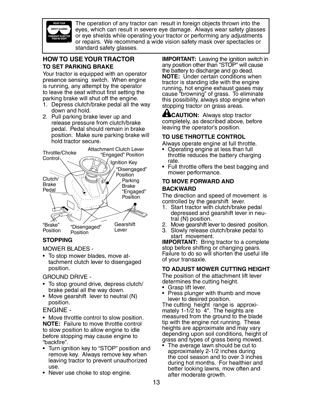 Poulan CN1842STA manual HOW to USE Your Tractor 