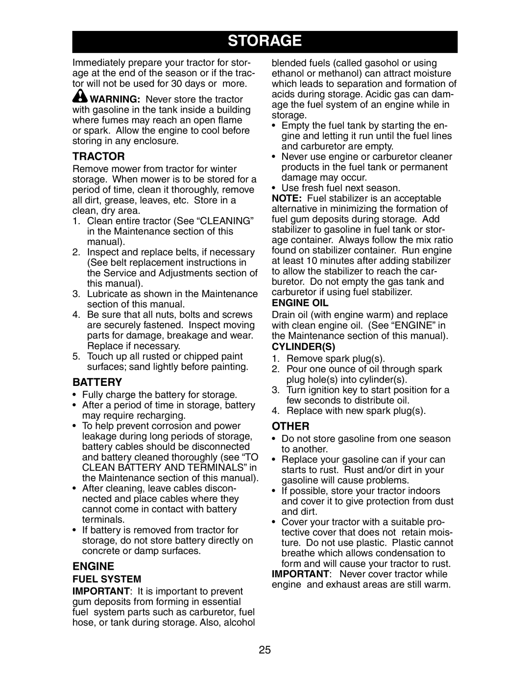 Poulan CN1842STA manual Battery, Other, Fuel System, Engine OIL, Cylinders 