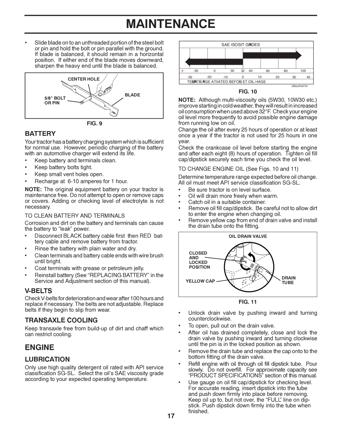 Poulan CO17542LT manual Engine, Battery, Belts, Transaxle Cooling, Lubrication 