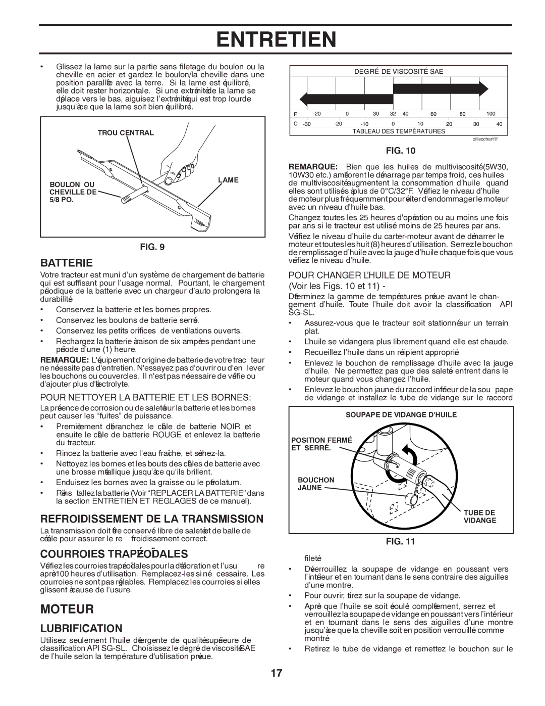 Poulan CO17542LT manual Transmission LA DE Refroidissement, Lubrification, Trapézoïdales Courroies, 11 .FIG, 10 .FIG 