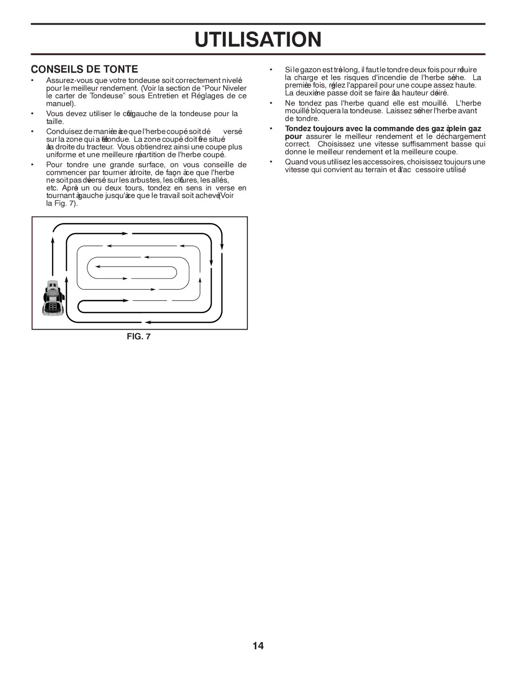 Poulan CO17542LT manual Utilisation, Tonte DE Conseils 