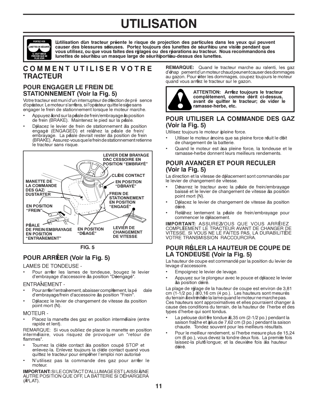 Poulan CO17542LT manual Teurtrac E R T O V R E S I L I T U T N E M M O C, GAZ DES Commande LA Utiliser Pour 