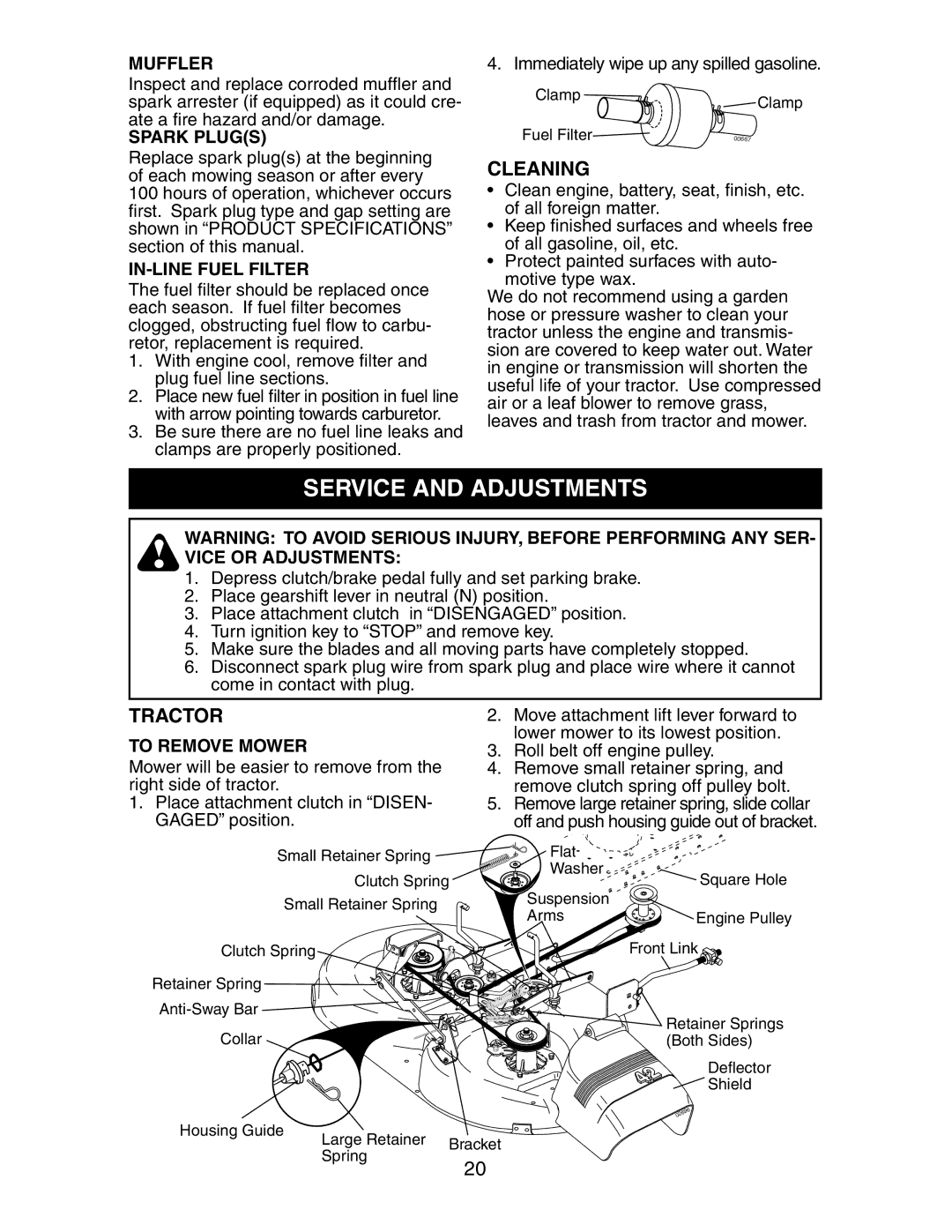 Poulan CO1842STA manual Service and Adjustments, Cleaning 