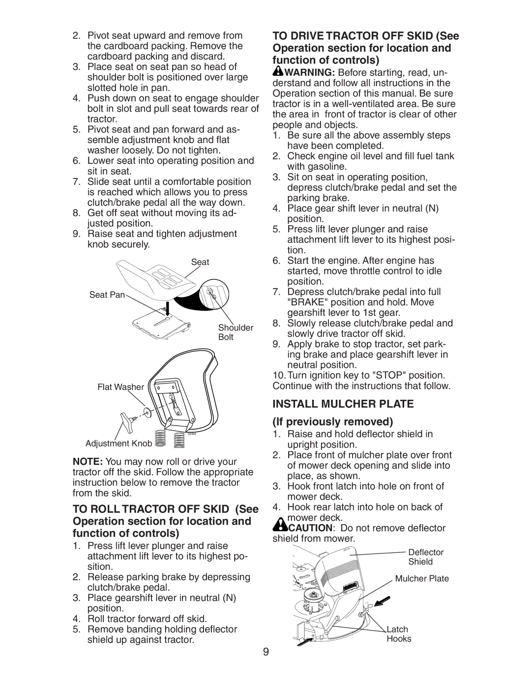 Poulan CO18542STA manual Install Mulcher Plate, If previously removed 