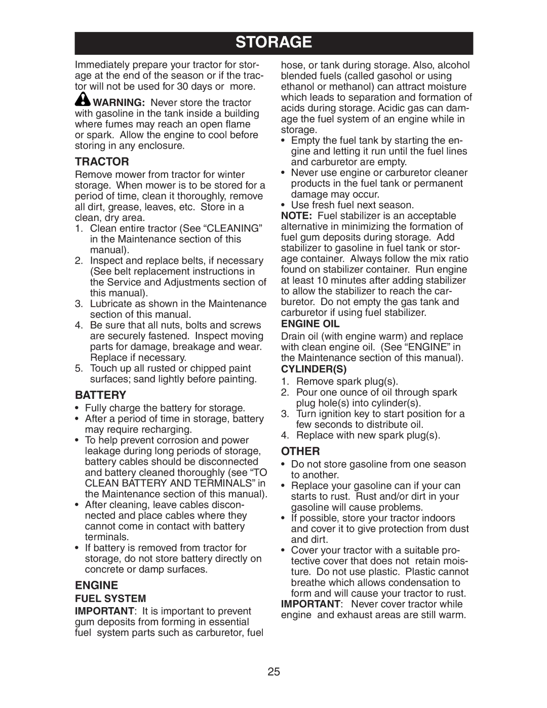 Poulan CO18542STB manual Battery, Other, Fuel System, Engine OIL, Cylinders 