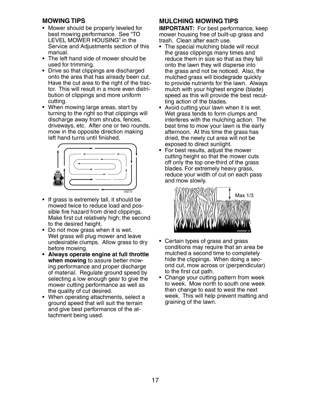 Poulan CO18H42STA manual Mulching Mowing Tips 