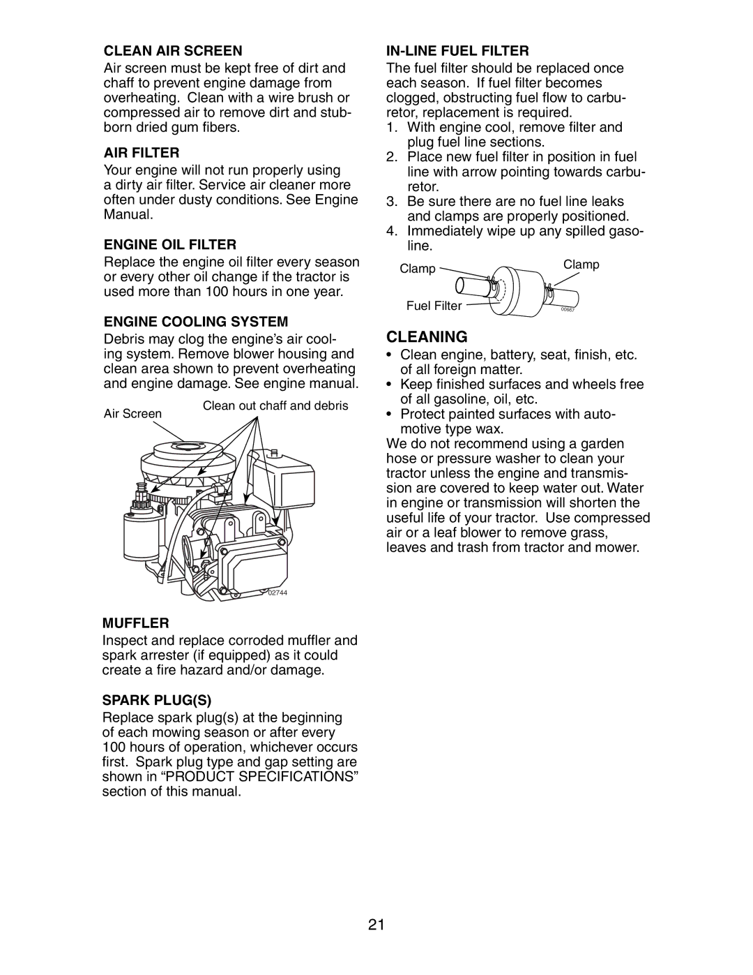 Poulan CO18H42STA manual Cleaning 