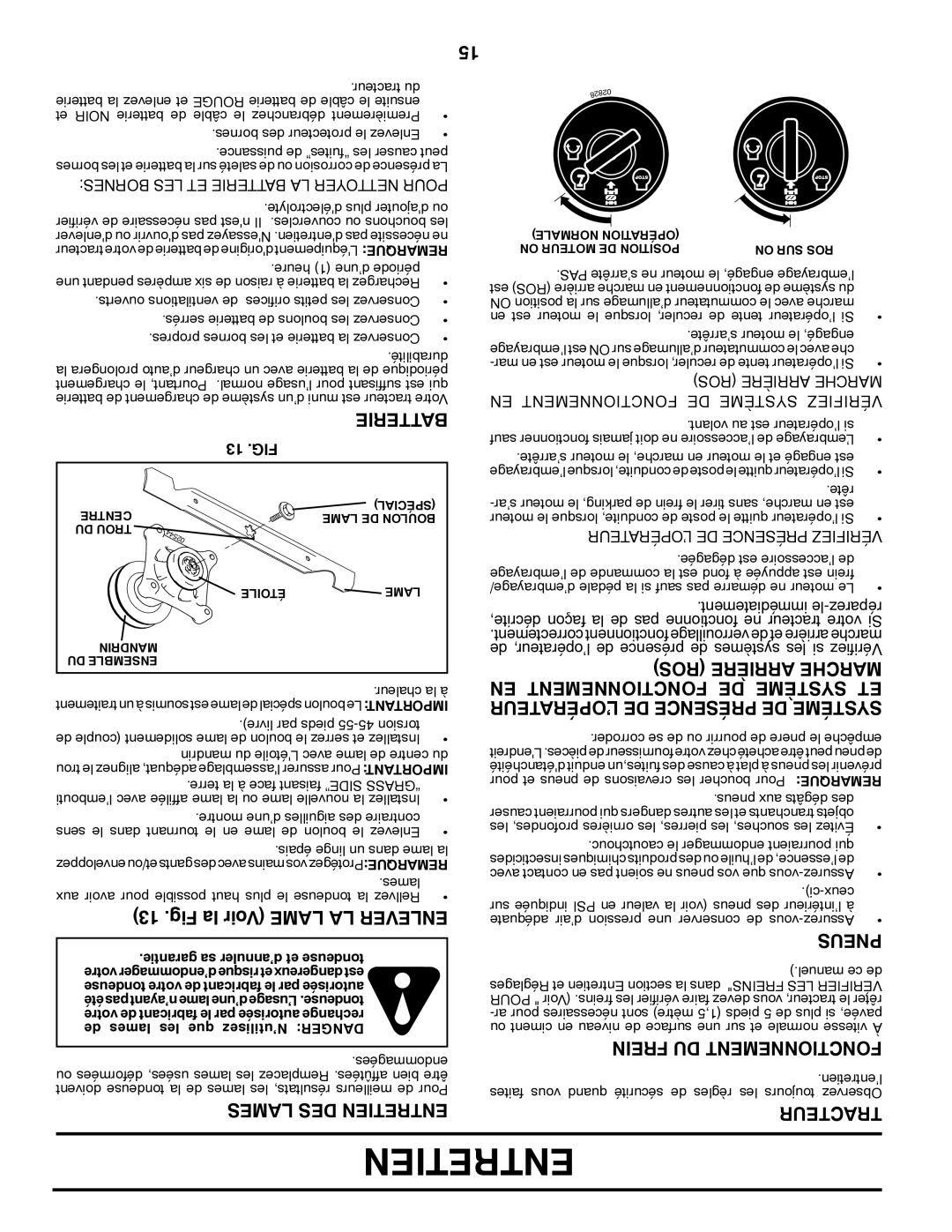 Poulan CO20H46YT manual Fig la Voir Lame LA Enlever, EN Fonctionnement DE Système ET 