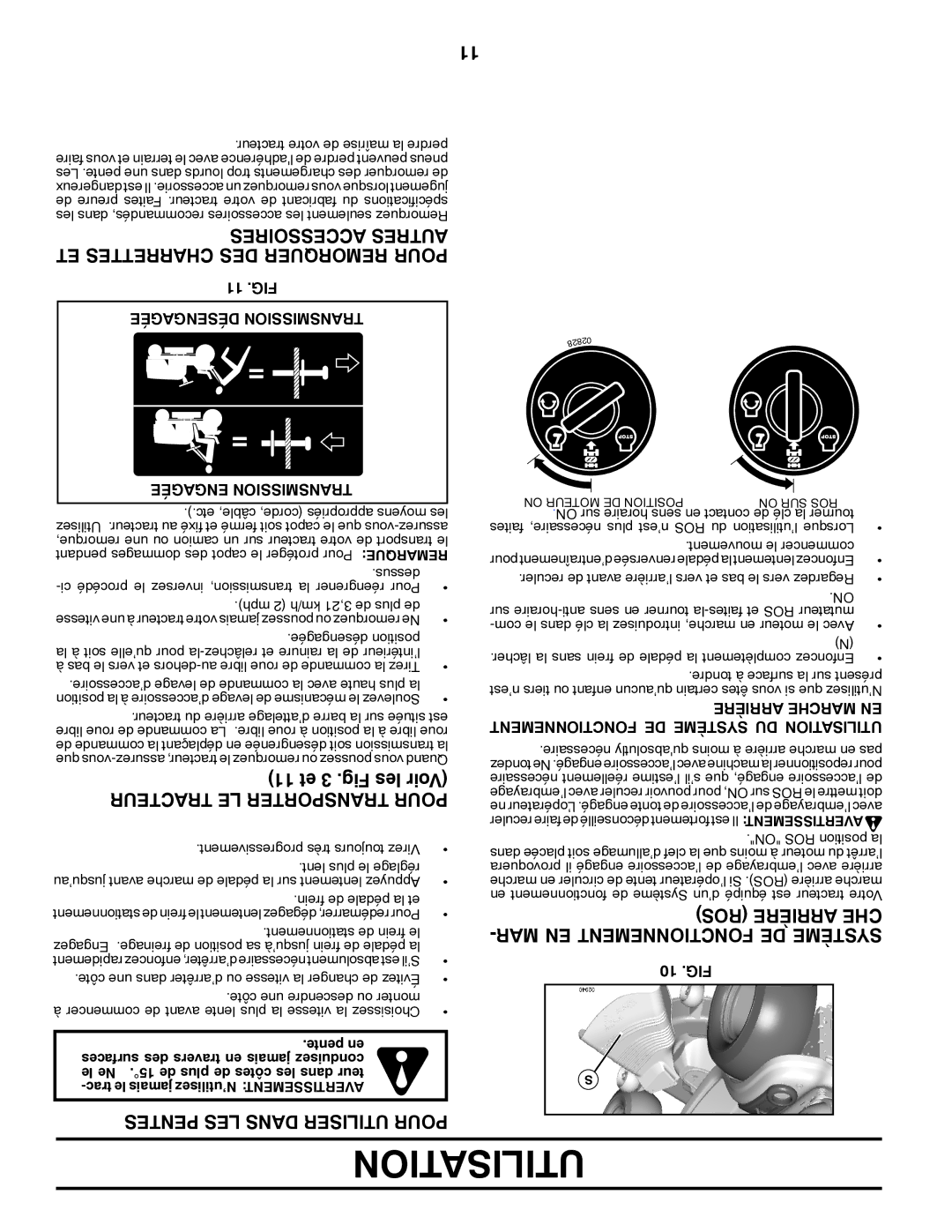 Poulan CO20H46YT manual Accessoires Autres ET Charrettes DES Remorquer Pour, 11 et 3 .Fig les Voir 