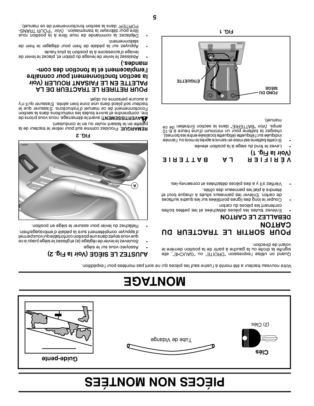 Poulan CO20H46YT manual Montées NON Piéces, Toncar DU Tracteur LE Sortir Pour, R E T T a B I F I R É 