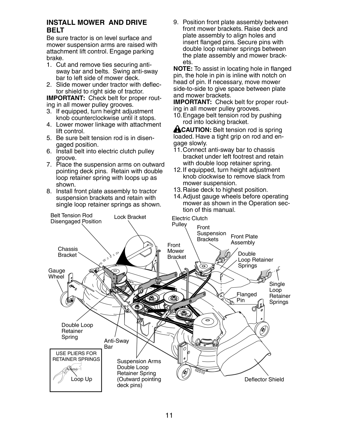 Poulan CO24H48STA manual Install Mower and Drive Belt 