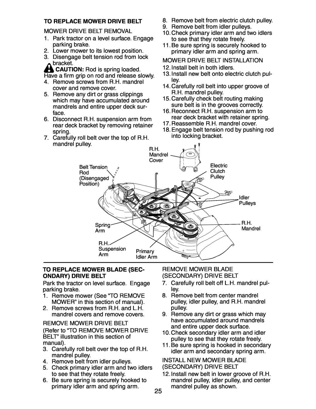 Poulan COGT22H48A manual To Replace Mower Drive Belt, To Replace Mower Blade Sec- Ondary Drive Belt 