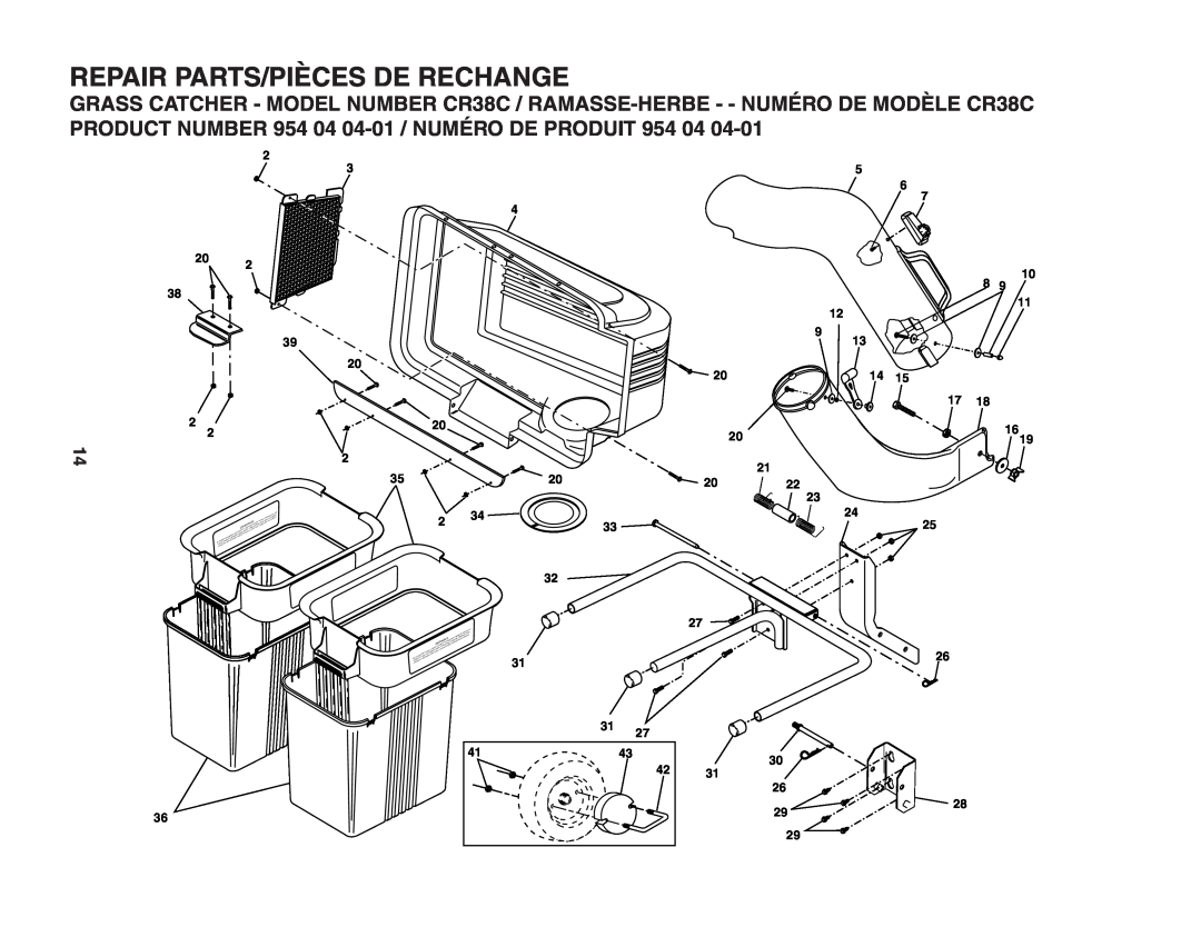 Poulan 954 04 04-01, CR38C, 532140602 owner manual Repair Parts/Pièces De Rechange 