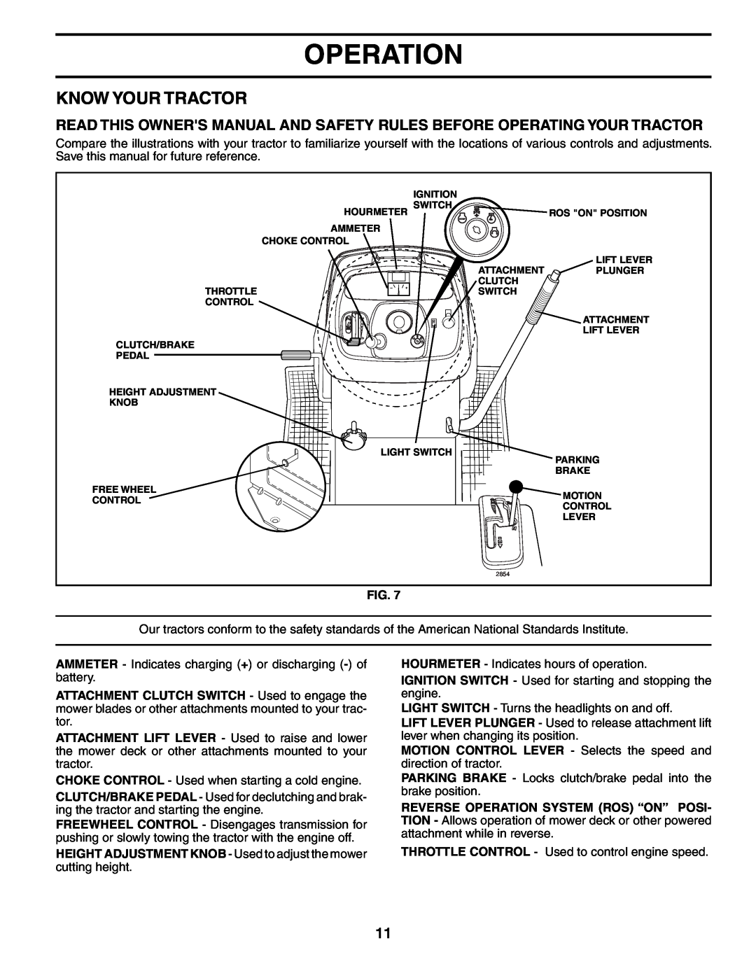 Poulan DB24H48YT manual Know Your Tractor, Operation 
