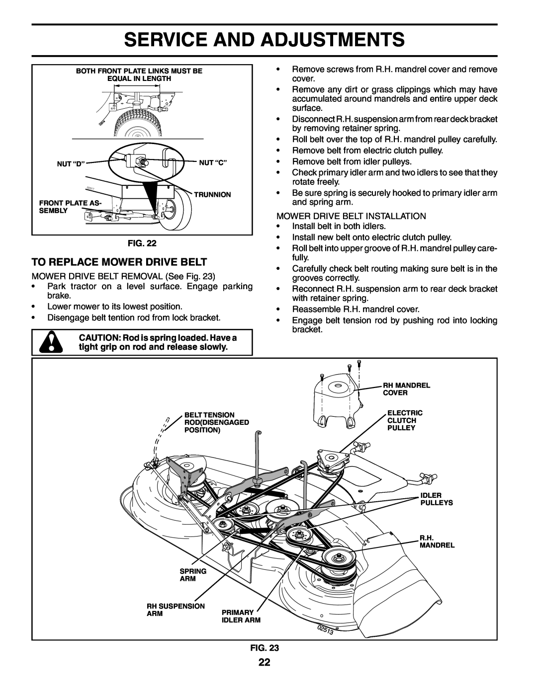 Poulan DB24H48YT manual To Replace Mower Drive Belt, Service And Adjustments, Nut “C” 