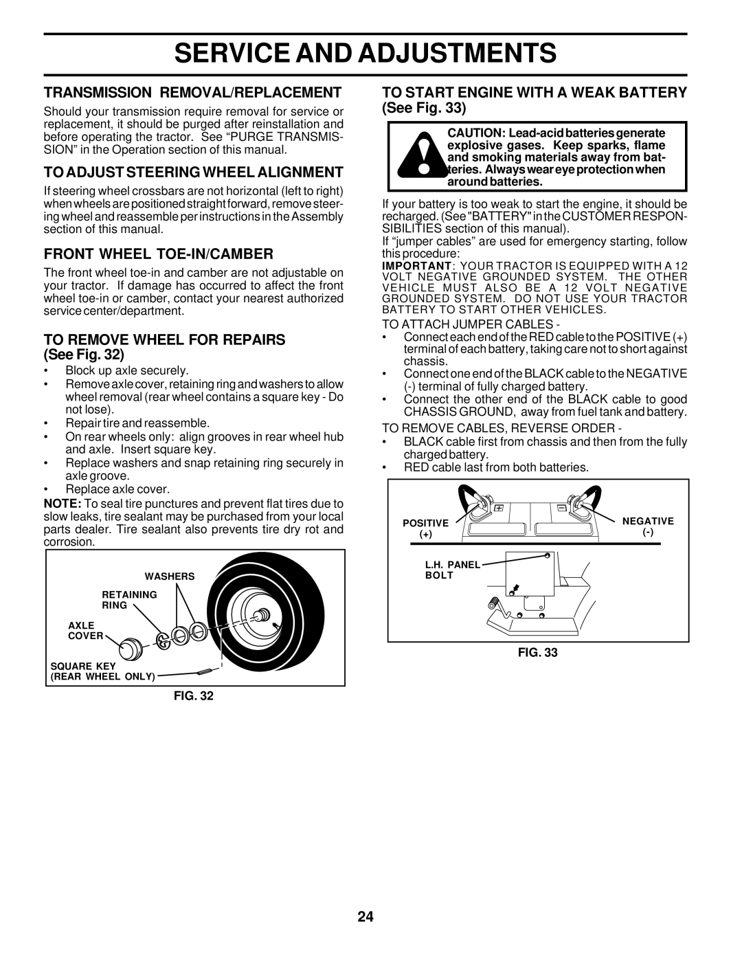 Poulan DPR22H46STA Transmission REMOVAL/REPLACEMENT, To Adjust Steering Wheel Alignment, Front Wheel TOE-IN/CAMBER 