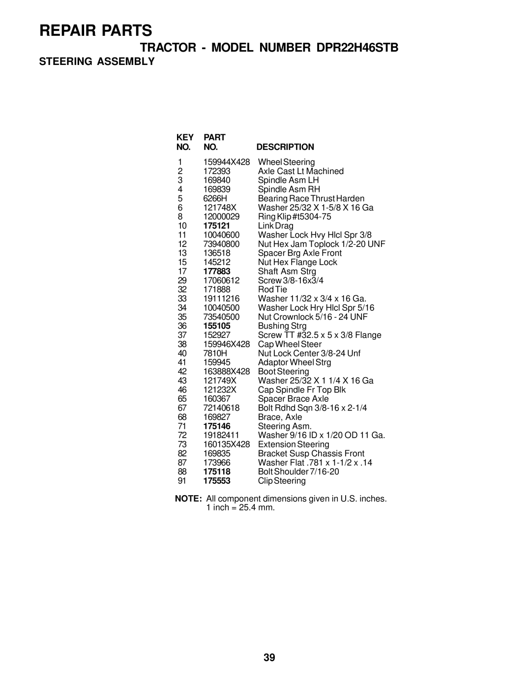 Poulan DPR22H46STB owner manual 175121, 177883, 155105, 175146, 175118, 175553 