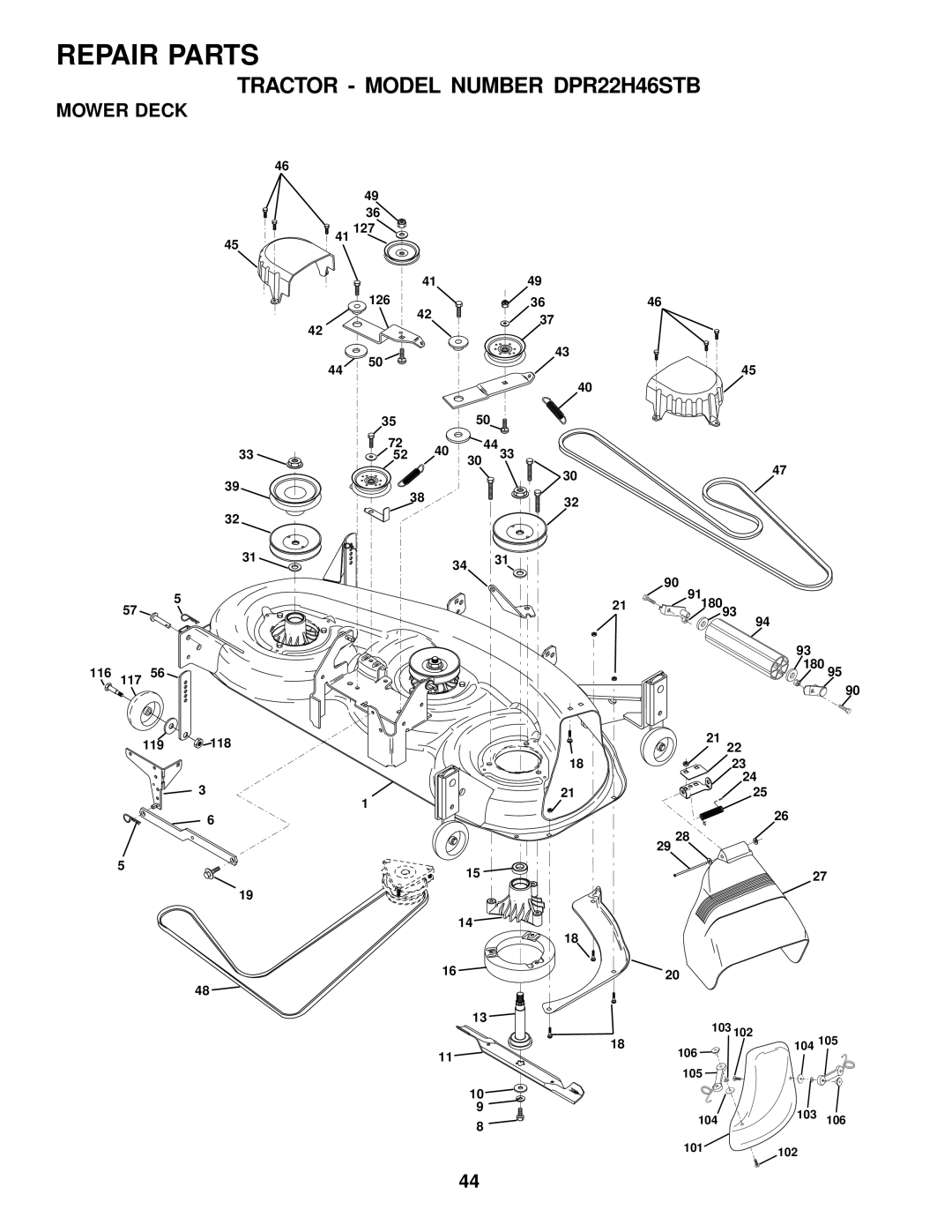 Poulan DPR22H46STB owner manual Mower Deck 