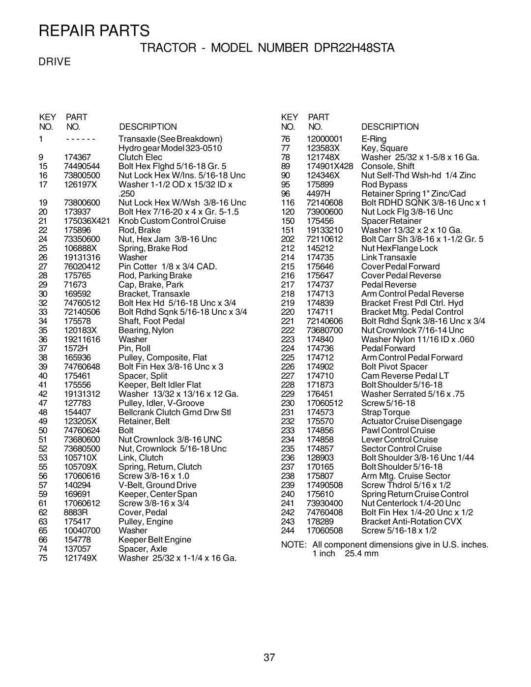 Poulan DPR22H48STA owner manual Transaxle See Breakdown 