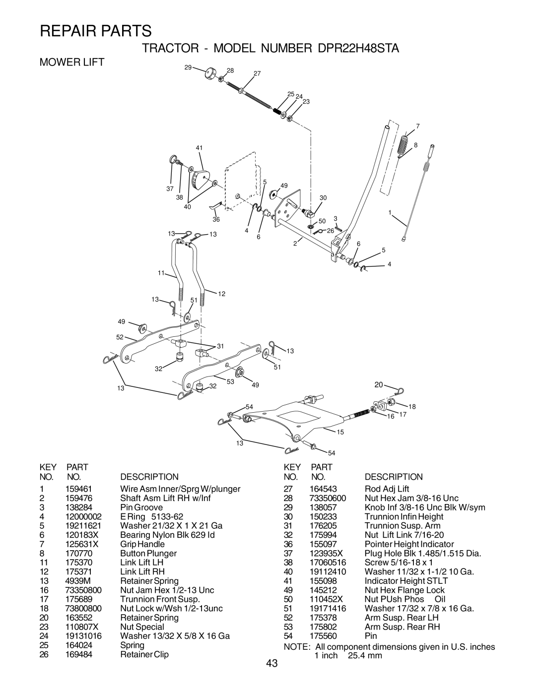 Poulan DPR22H48STA owner manual Mower Lift 