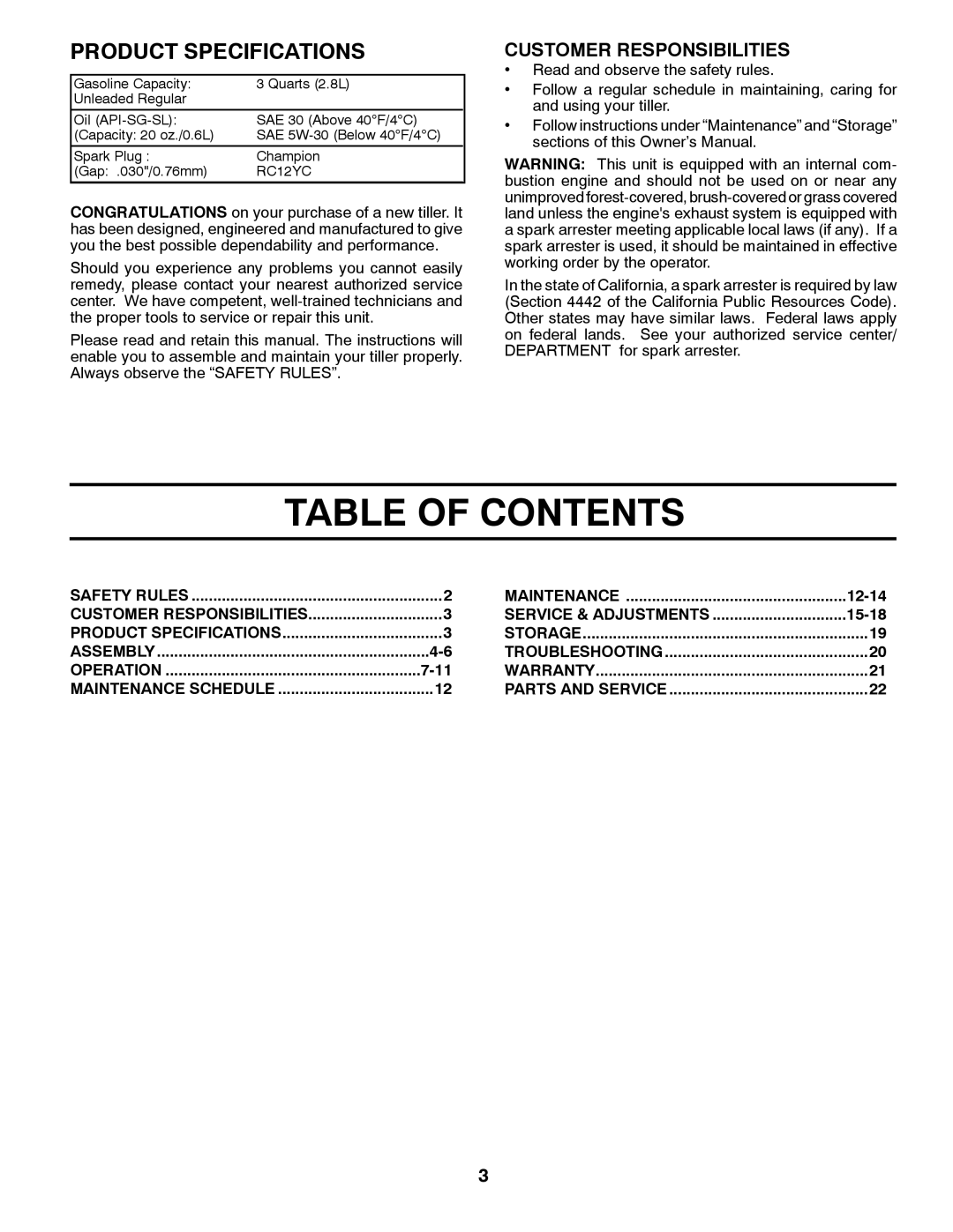 Poulan DRT900, 433154, 96092002300 manual Table of Contents 