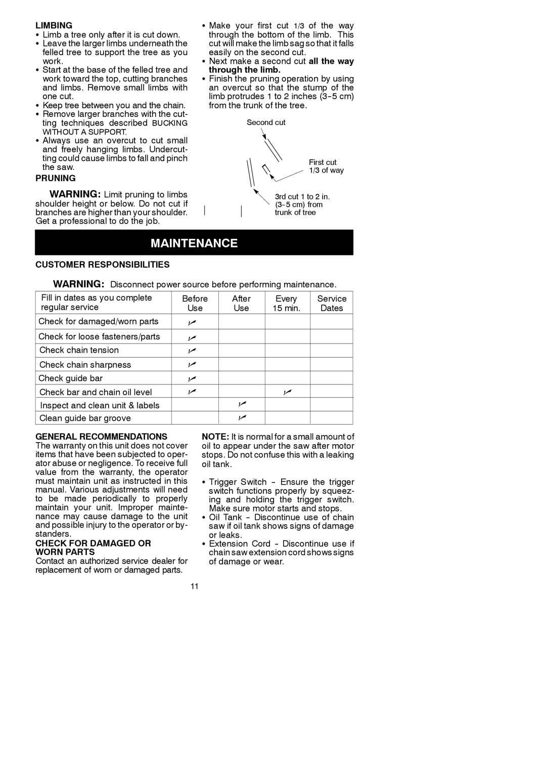 Poulan ES350WT instruction manual Maintenance 