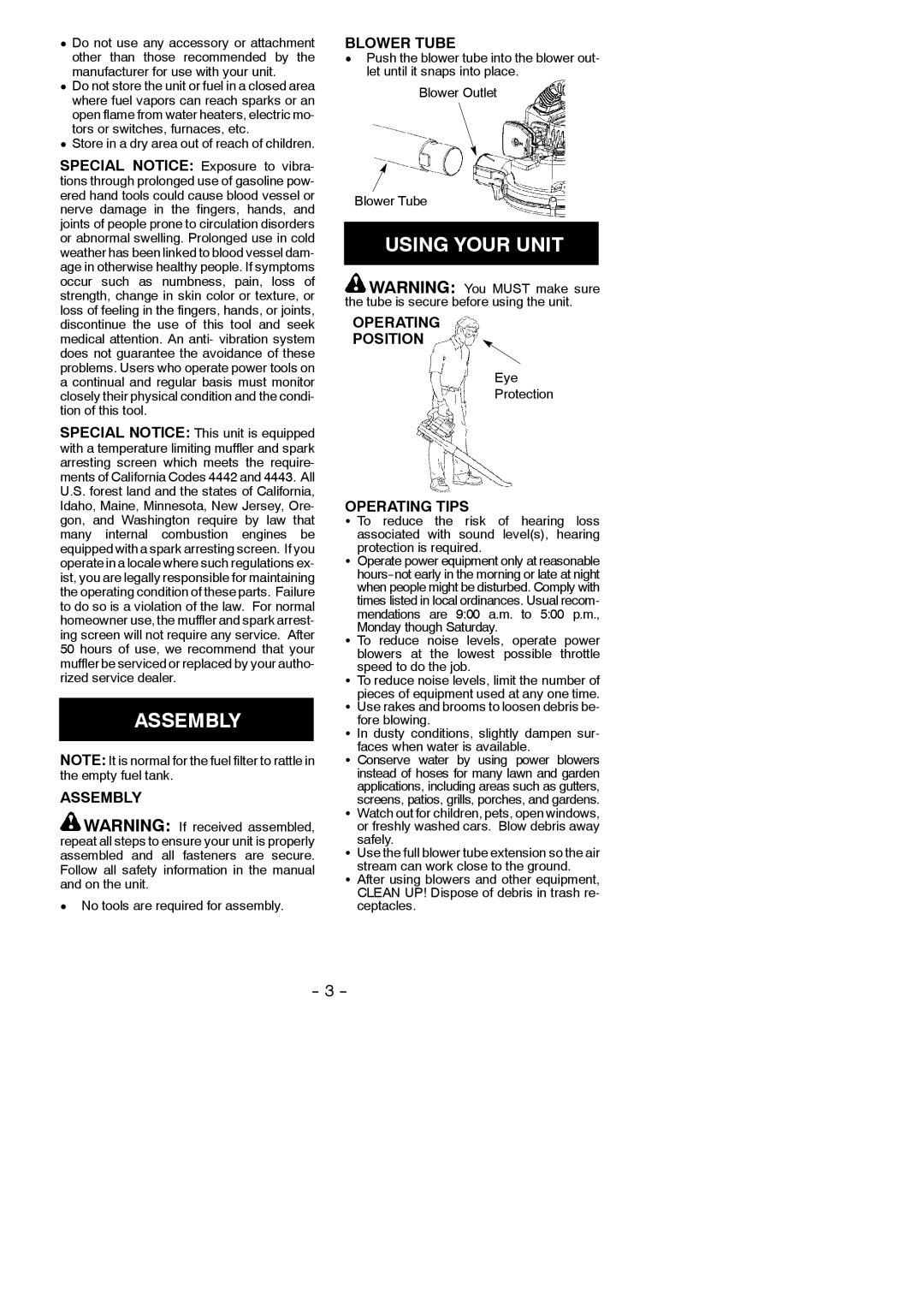 Poulan FL1500 LE instruction manual Assembly, Using Your Unit 